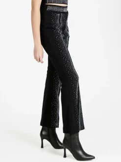 Solada Pantaloni eleganti da donna con strass e finale a zampa con spacco