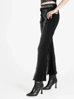 Solada Pantaloni eleganti da donna con strass e finale a zampa con spacco