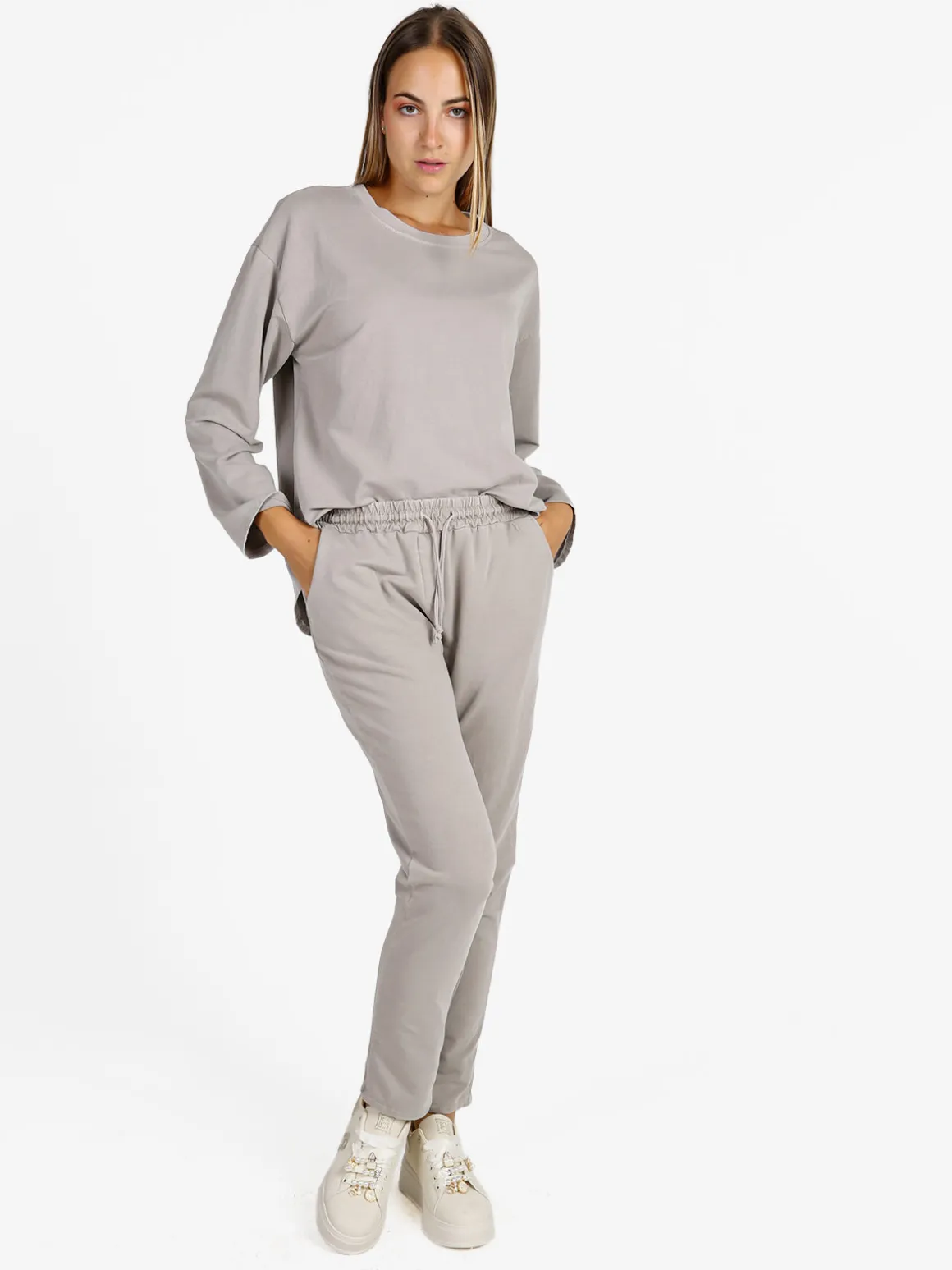 Solada Pantaloni sportivi da donna in cotone con coulisse - perla