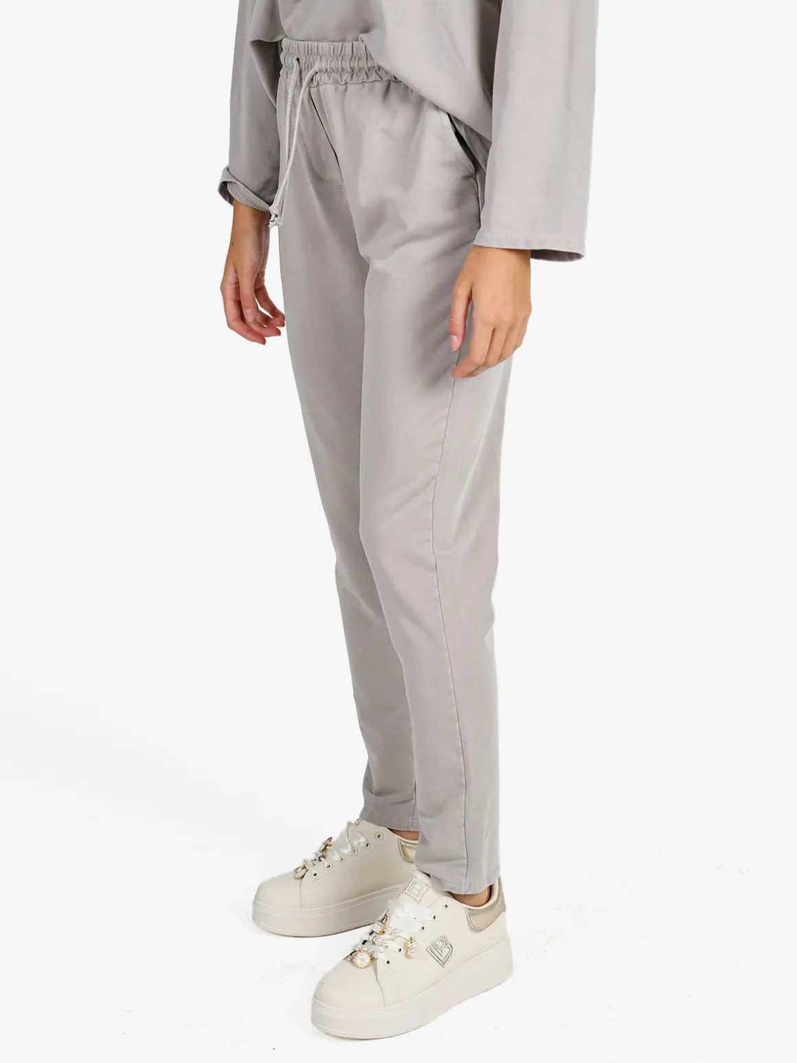 Solada Pantaloni sportivi da donna in cotone con coulisse - perla