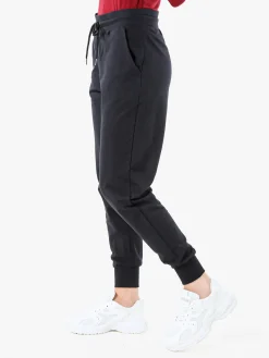 Solada Pantaloni tuta da donna in cotone con coulisse e polsini - nero