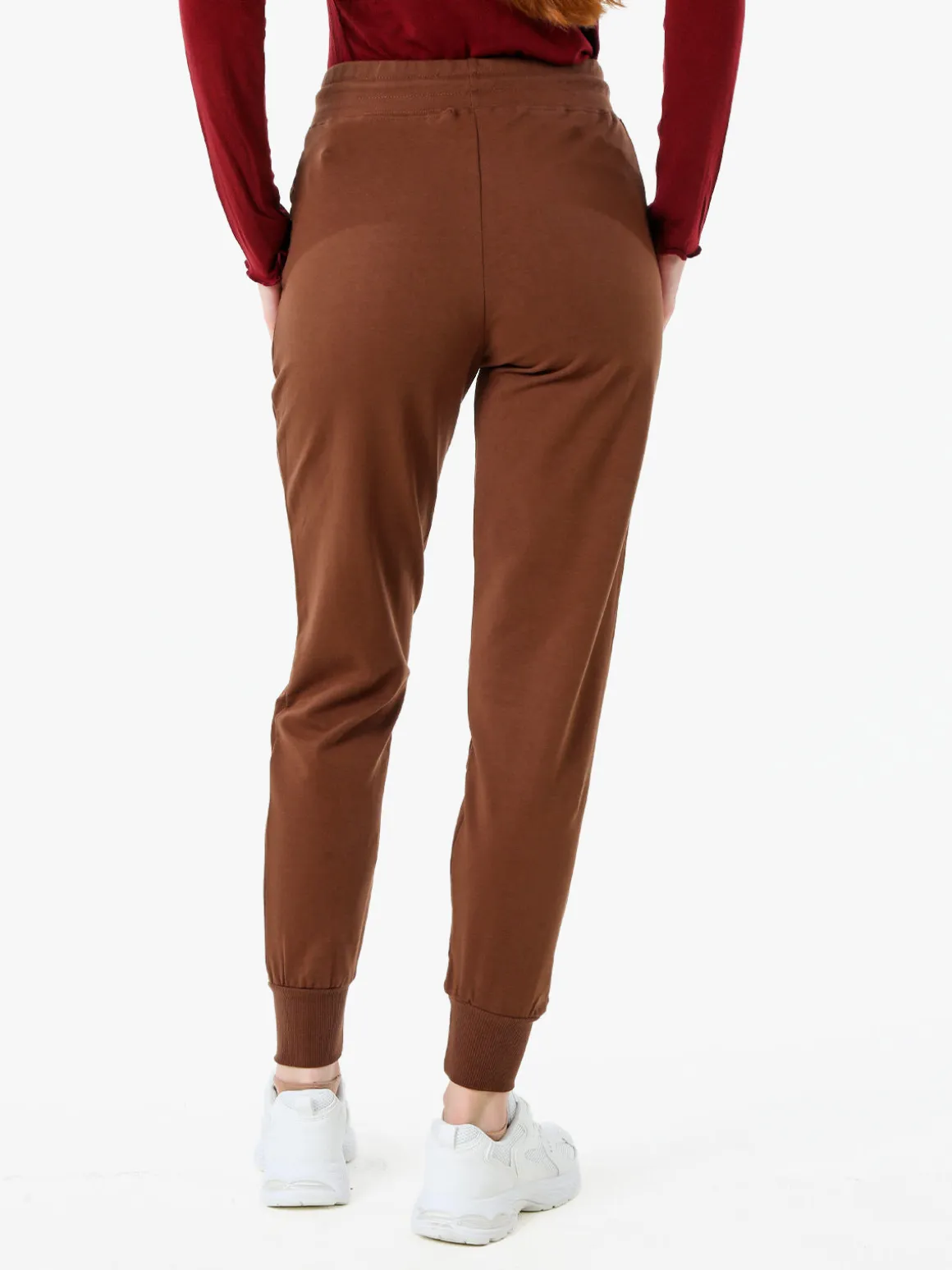 Solada Pantaloni tuta da donna in cotone con coulisse e polsini - marrone