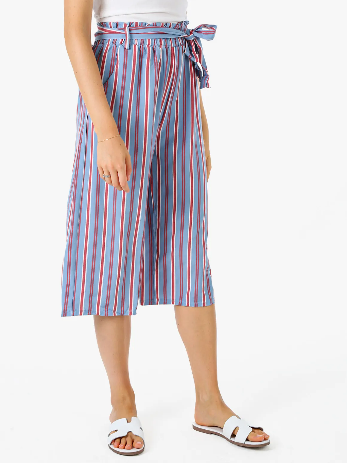 Solada Pinocchietti donna estivi con stampa a righe verticali - blu