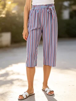 Solada Pinocchietti donna estivi con stampa a righe verticali - blu