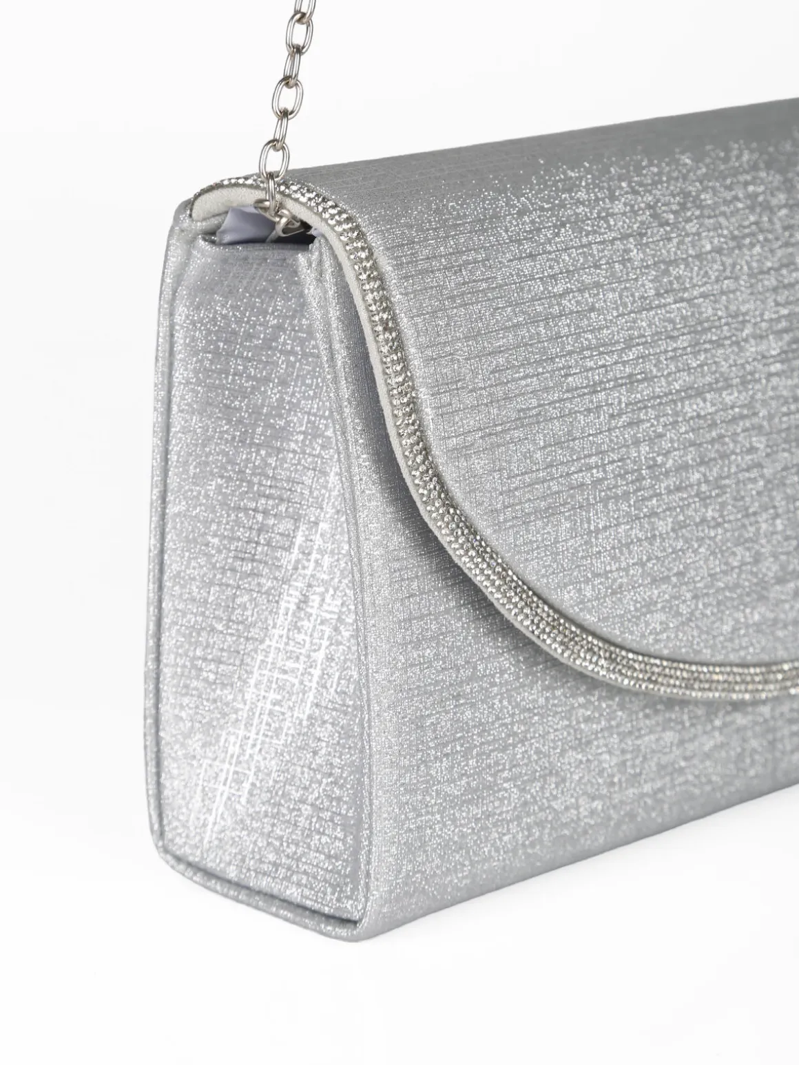 Solada Pochette donna glitter con profilo di strass - argento