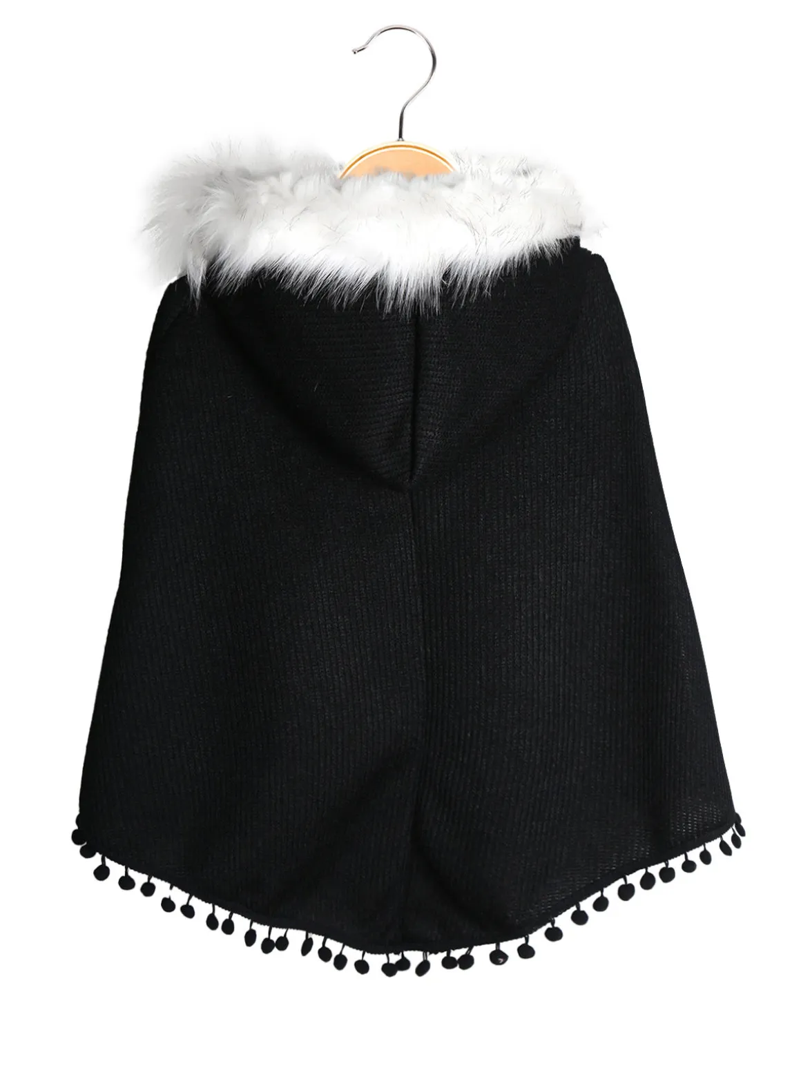 Solada Poncho da bambina con cappuccio e bordo in ecopelliccia