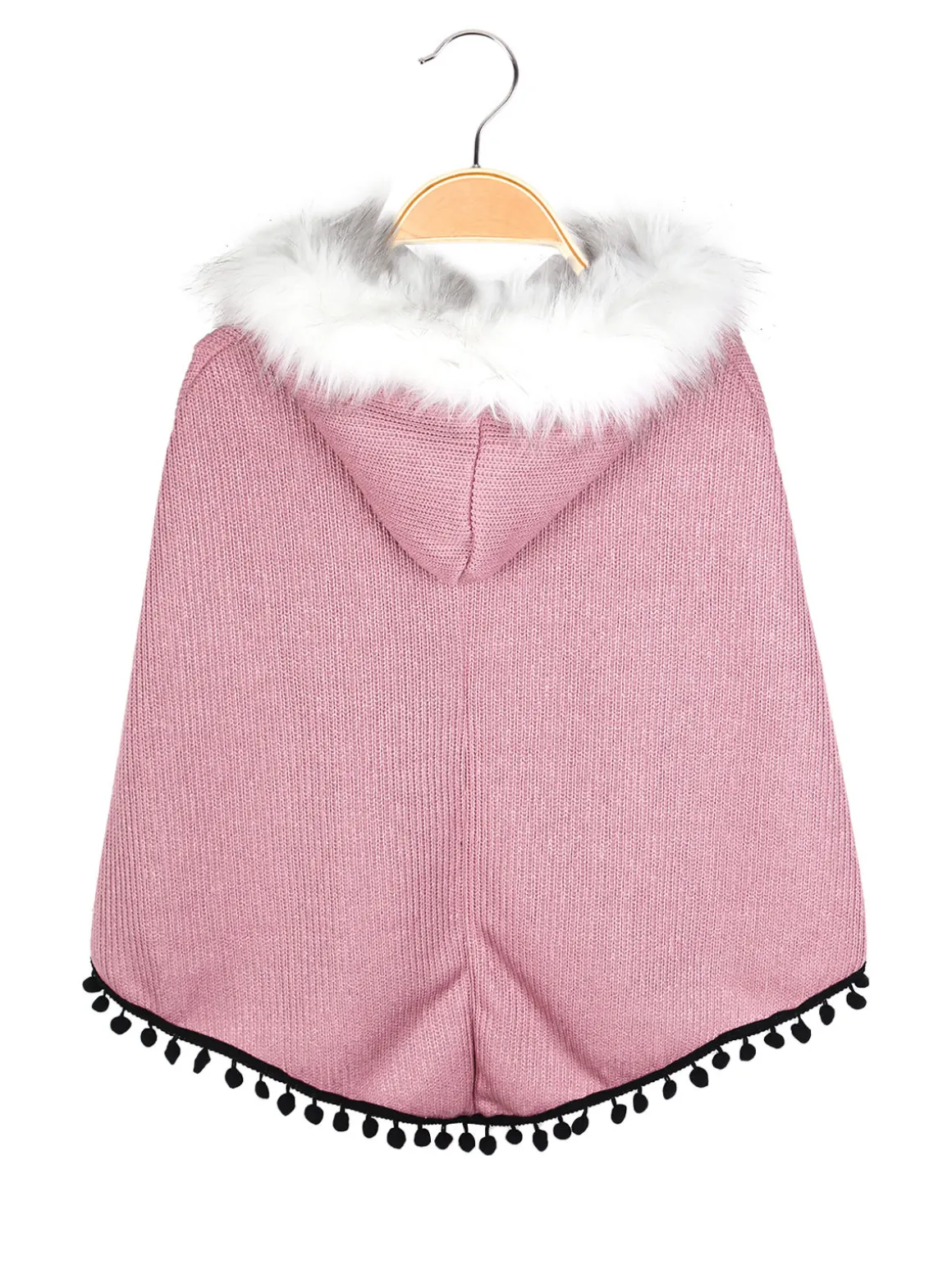 Solada Poncho da bambina con cappuccio e bordo in ecopelliccia