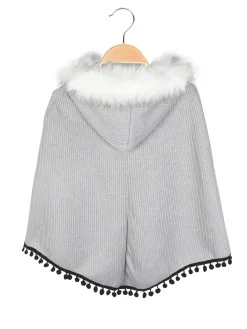 Solada Poncho da bambina con cappuccio e bordo in ecopelliccia