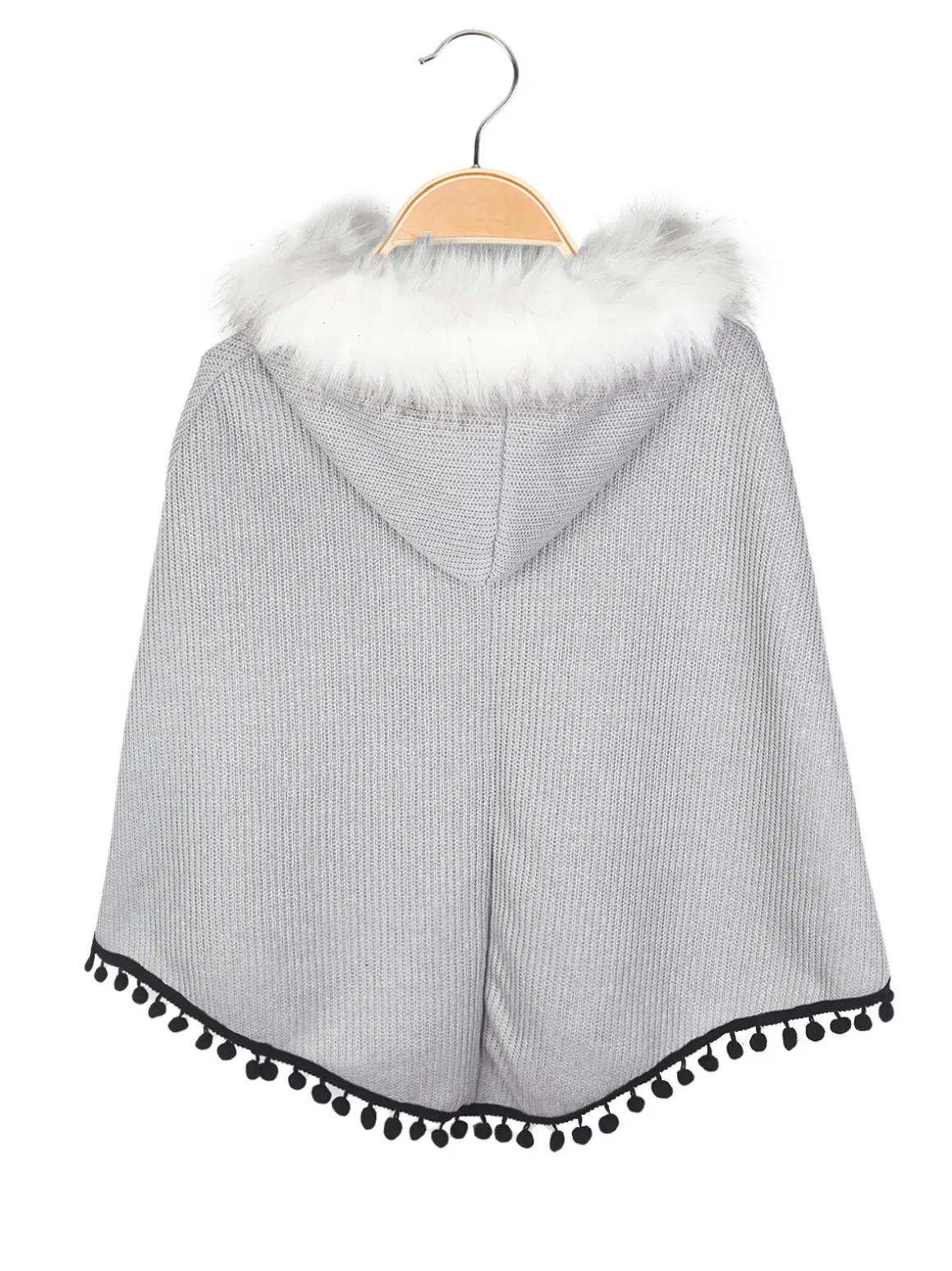 Solada Poncho da bambina con cappuccio e bordo in ecopelliccia