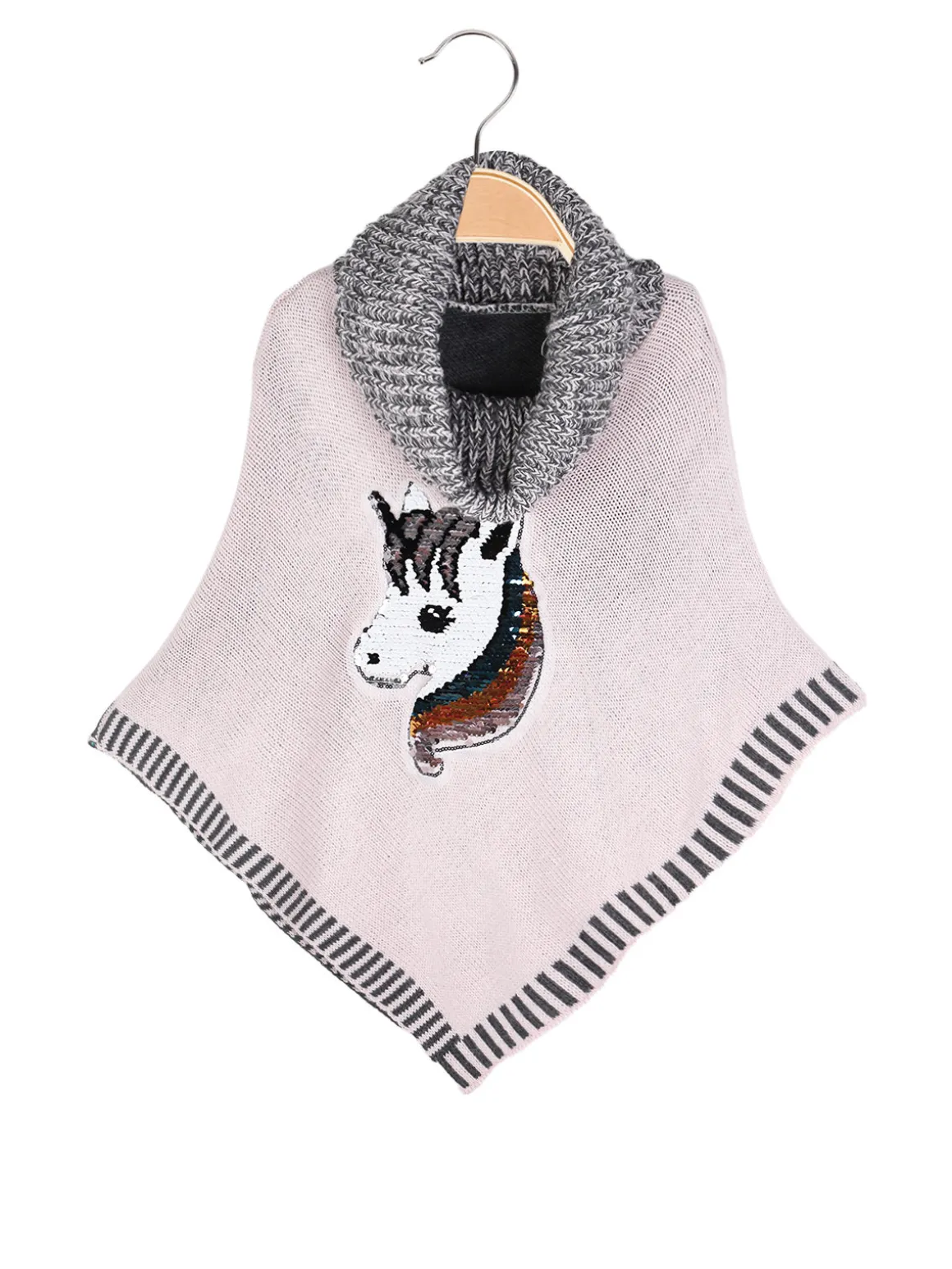 Solada Poncho da bambina in maglia con collo dolcevita