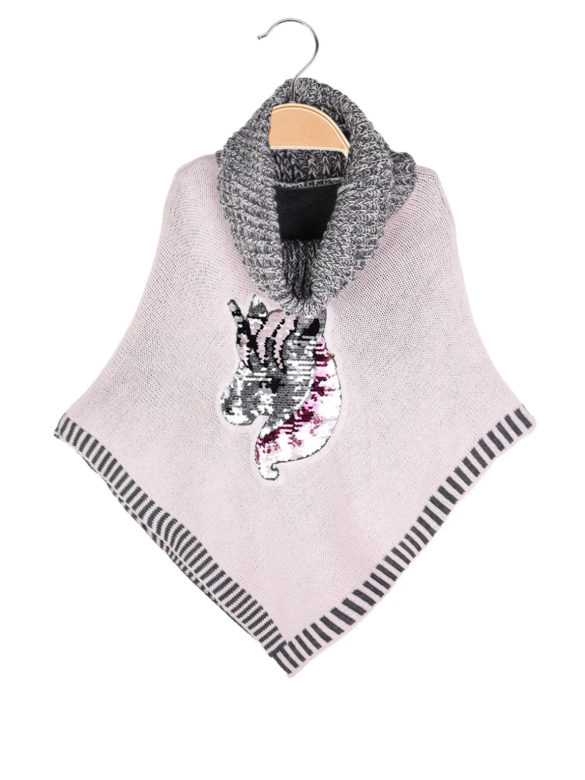 Solada Poncho da bambina in maglia con collo dolcevita