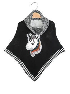 Solada Poncho da bambina in maglia con collo dolcevita