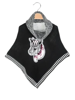 Solada Poncho da bambina in maglia con collo dolcevita