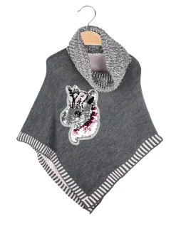 Solada Poncho da bambina in maglia con collo dolcevita