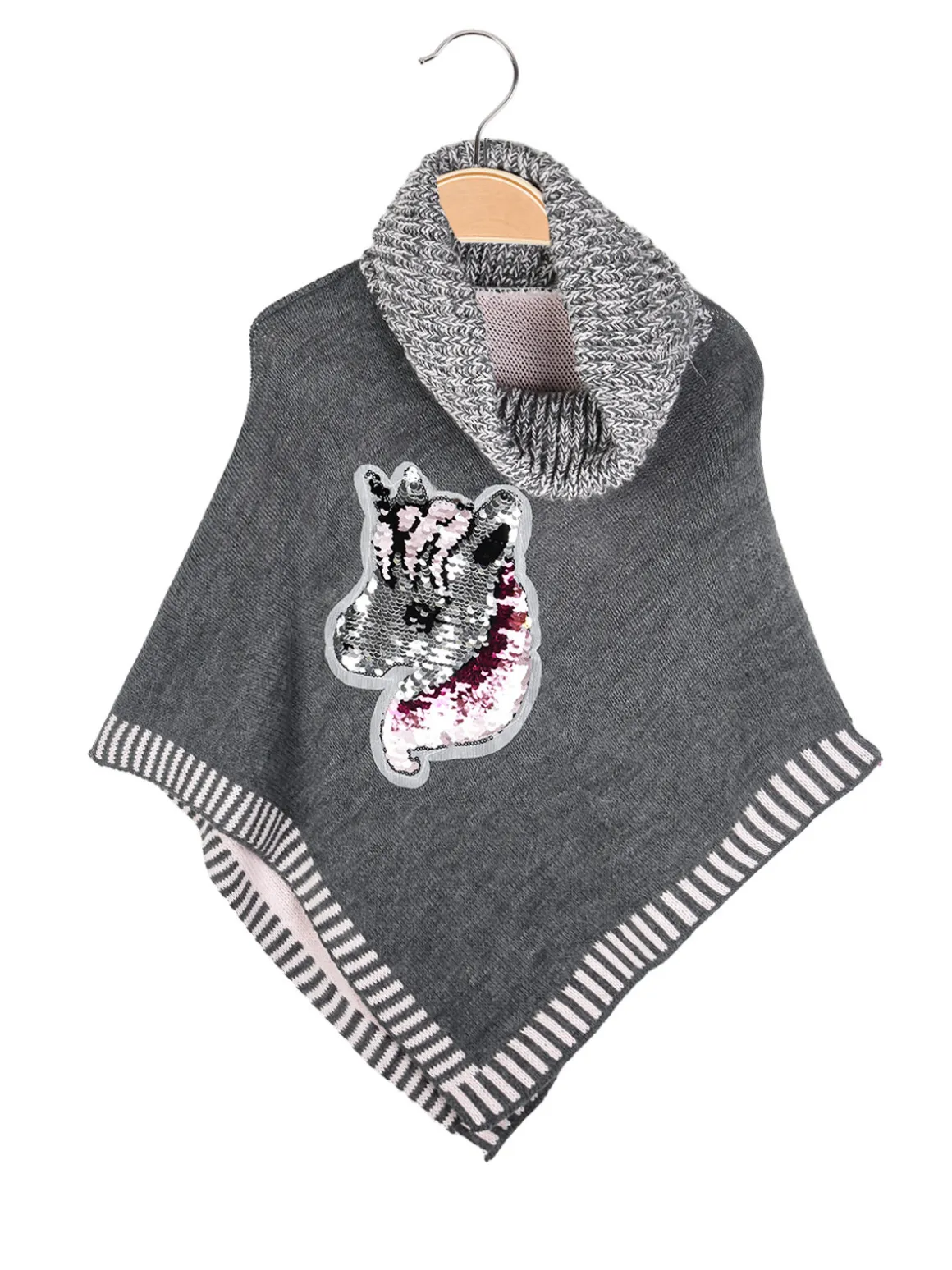 Solada Poncho da bambina in maglia con collo dolcevita