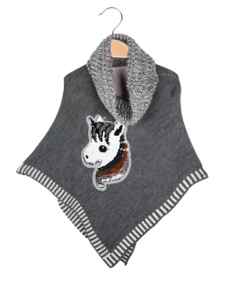 Solada Poncho da bambina in maglia con collo dolcevita