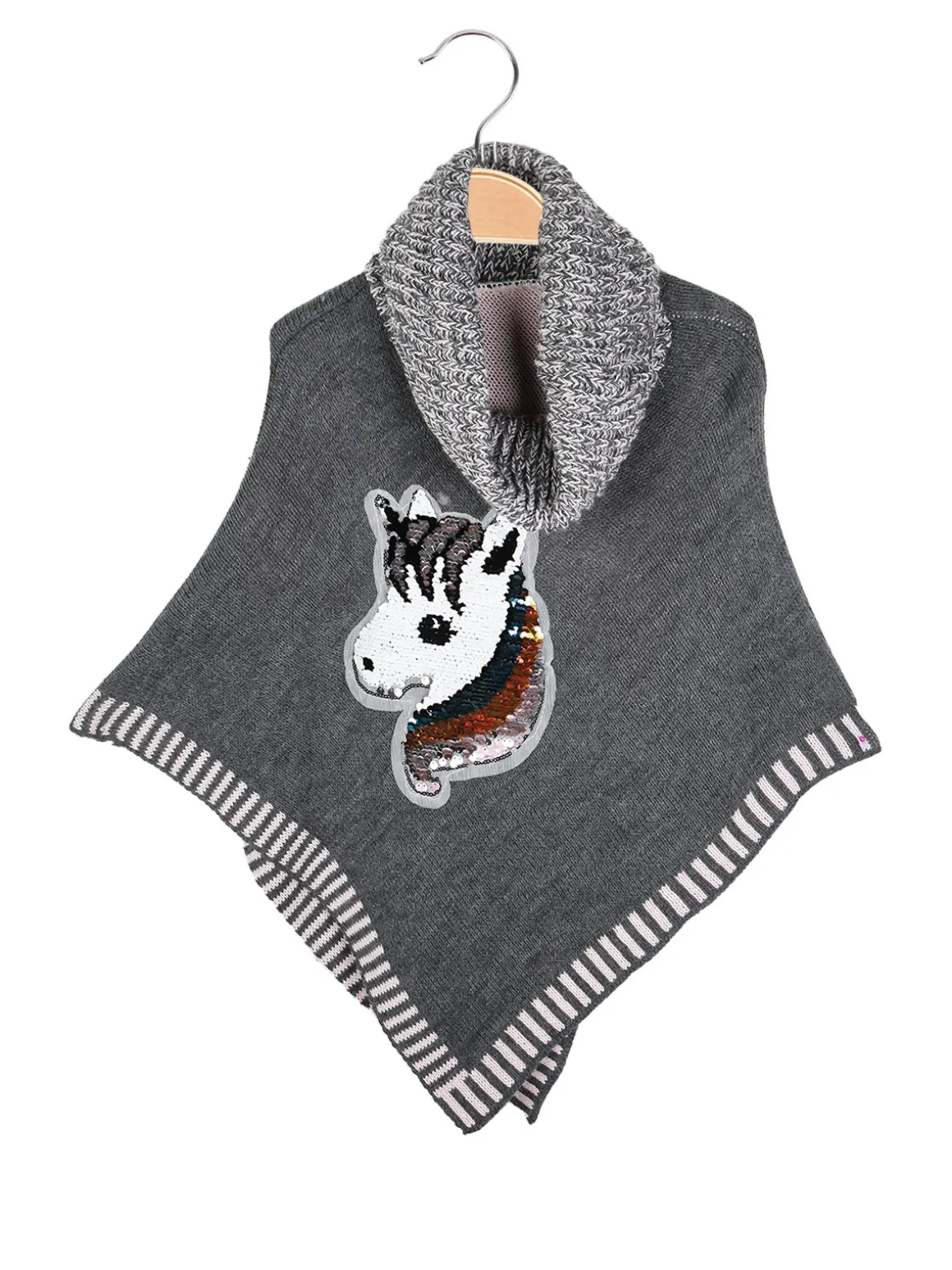Solada Poncho da bambina in maglia con collo dolcevita