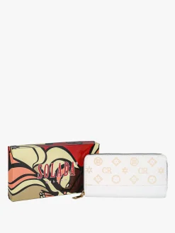 Solada Portafoglio donna con stampa monogramma e zip - bianco