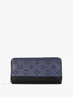 Solada Portafoglio donna con stampa monogramma e zip - nero