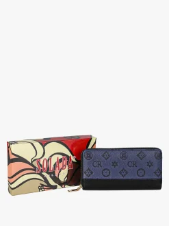 Solada Portafoglio donna con stampa monogramma e zip - nero