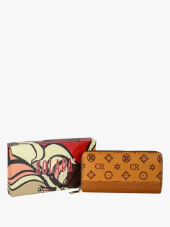 Solada Portafoglio donna con stampa monogramma e zip - cuoio