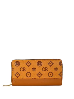 Solada Portafoglio donna con stampa monogramma e zip - cuoio
