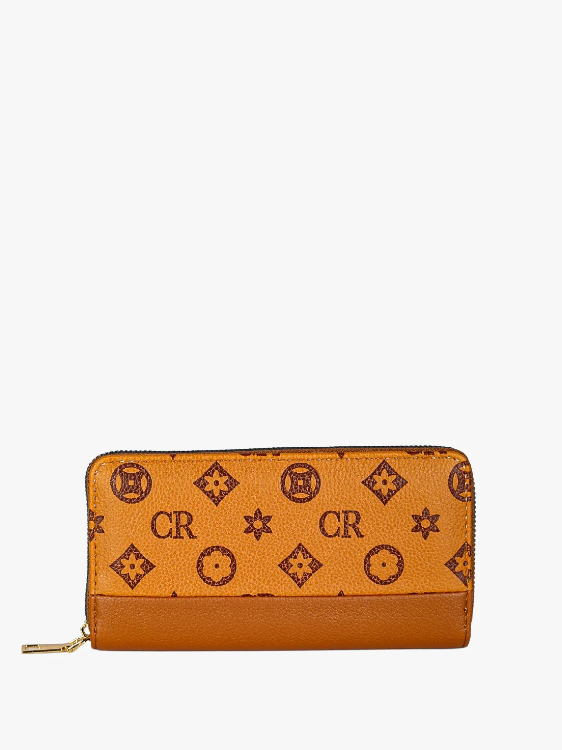 Solada Portafoglio donna con stampa monogramma e zip - cuoio