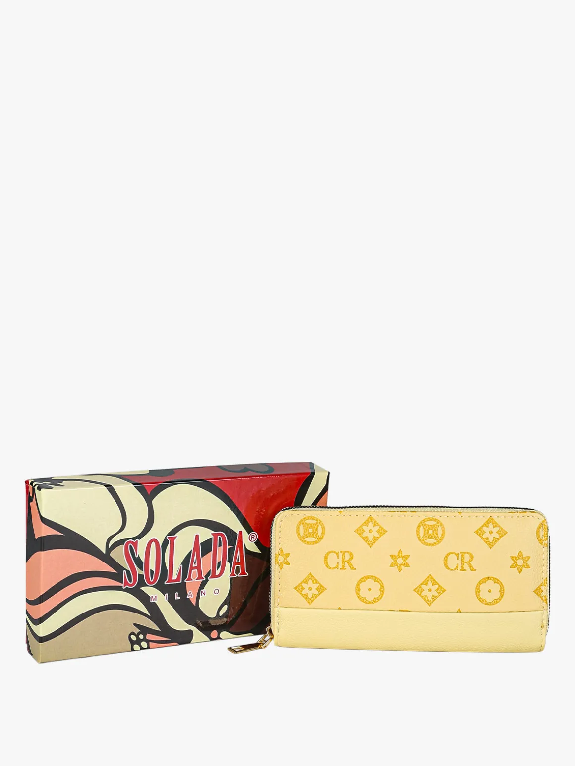 Solada Portafoglio donna con stampa monogramma e zip - giallo