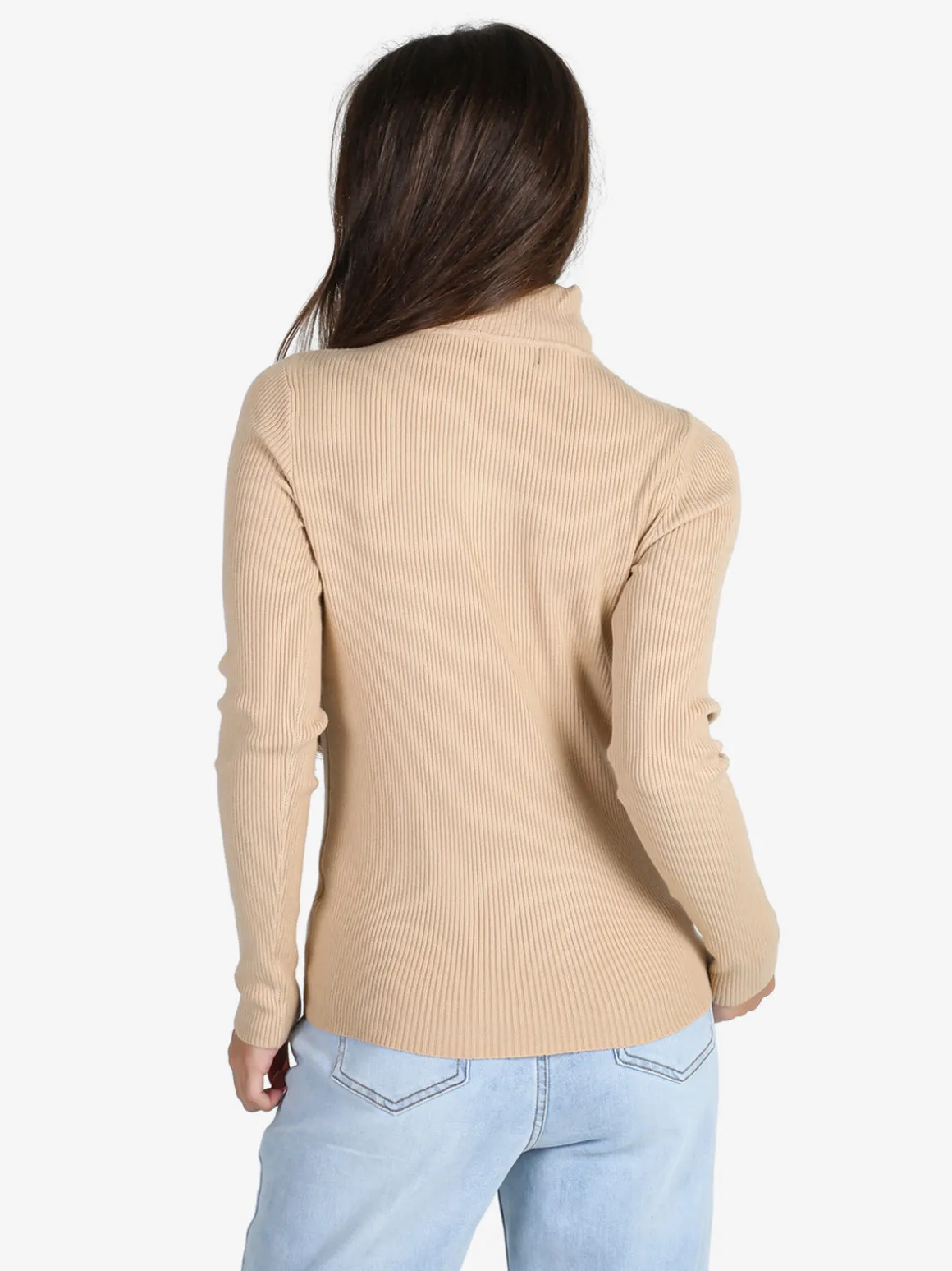 Solada Pullover dolcevita donna a costine - beige