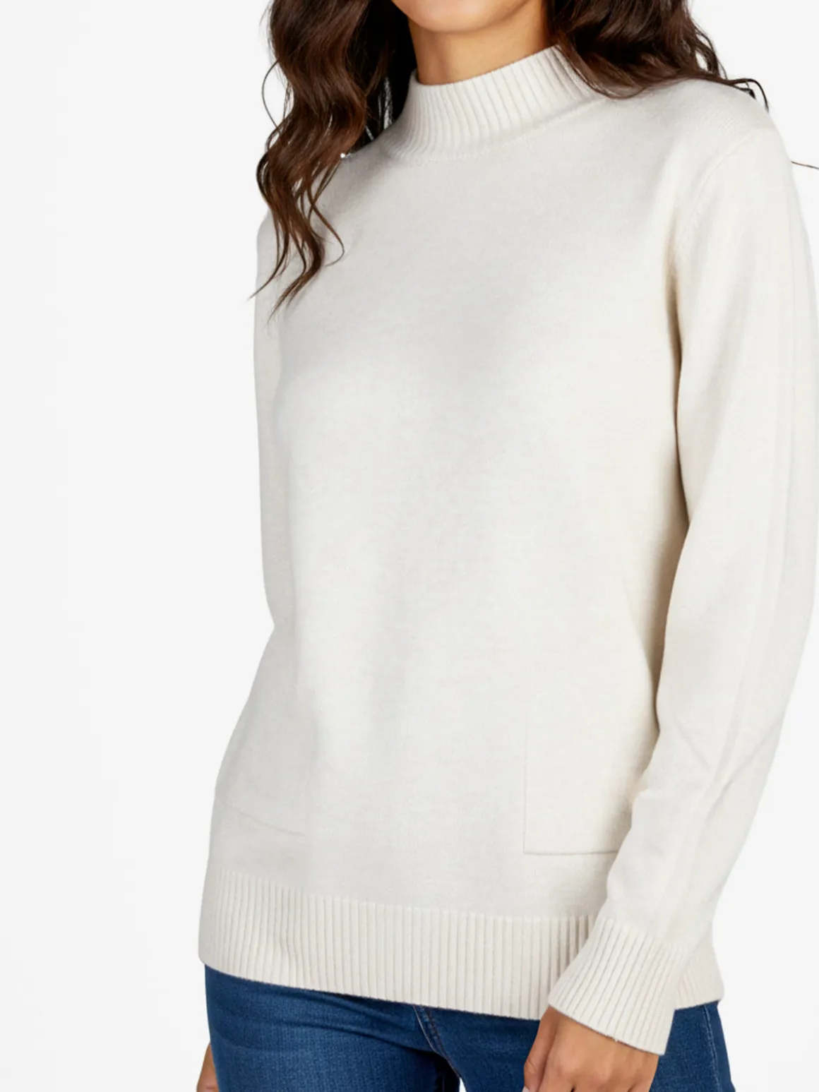 Solada Pullover donna accollato in maglia tinta unita - beige