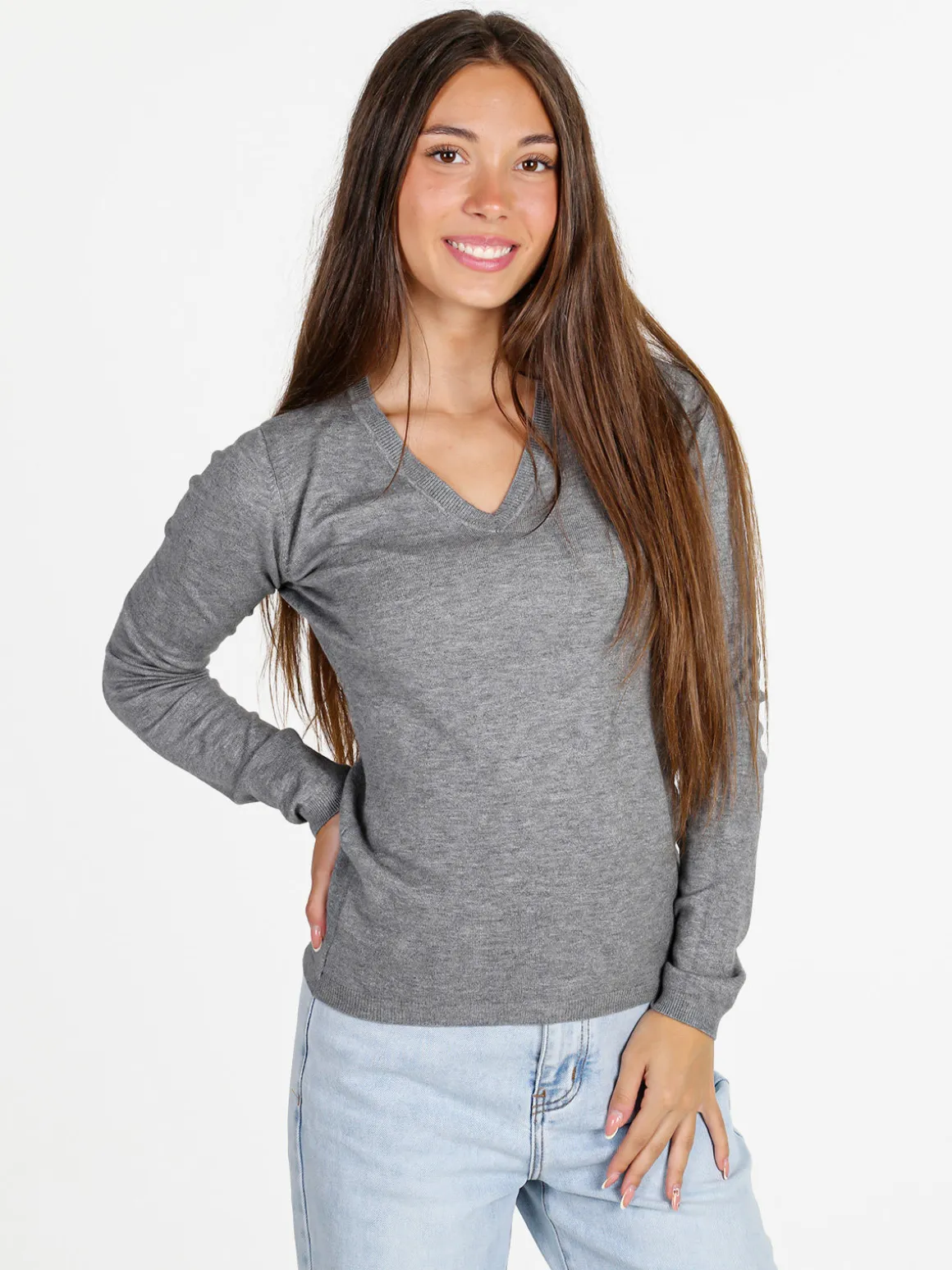 Solada Pullover donna con scollo a V - grigio