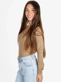 Solada Pullover donna con scollo a V - cammello