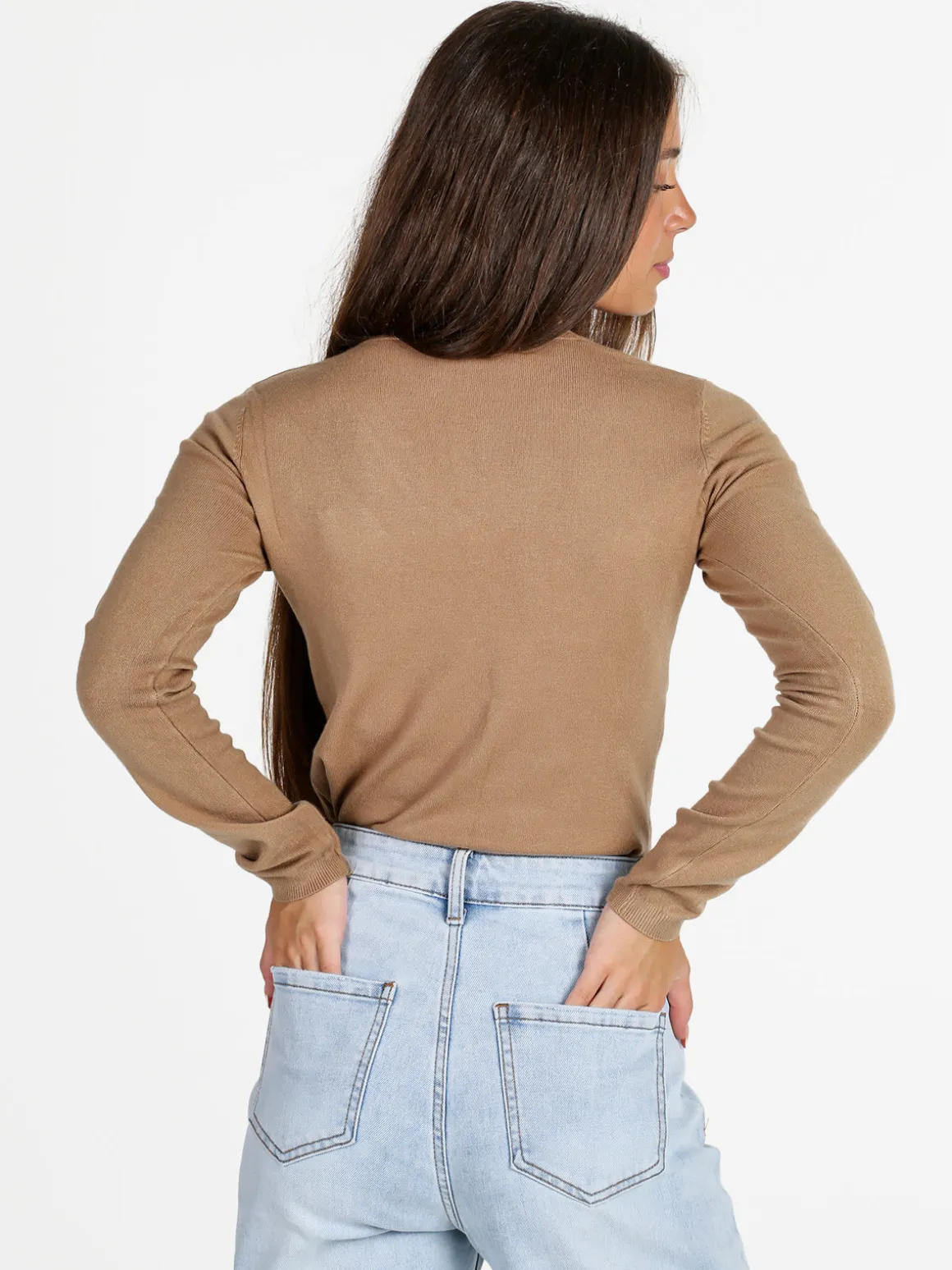 Solada Pullover donna con scollo a V - cammello