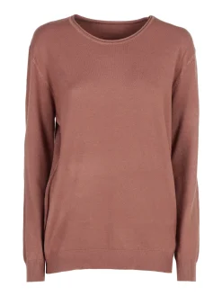 Solada Pullover donna girocollo in maglia tinta unita - cuoio