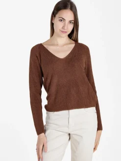 Solada Pullover donna in lurex con scollo a V
