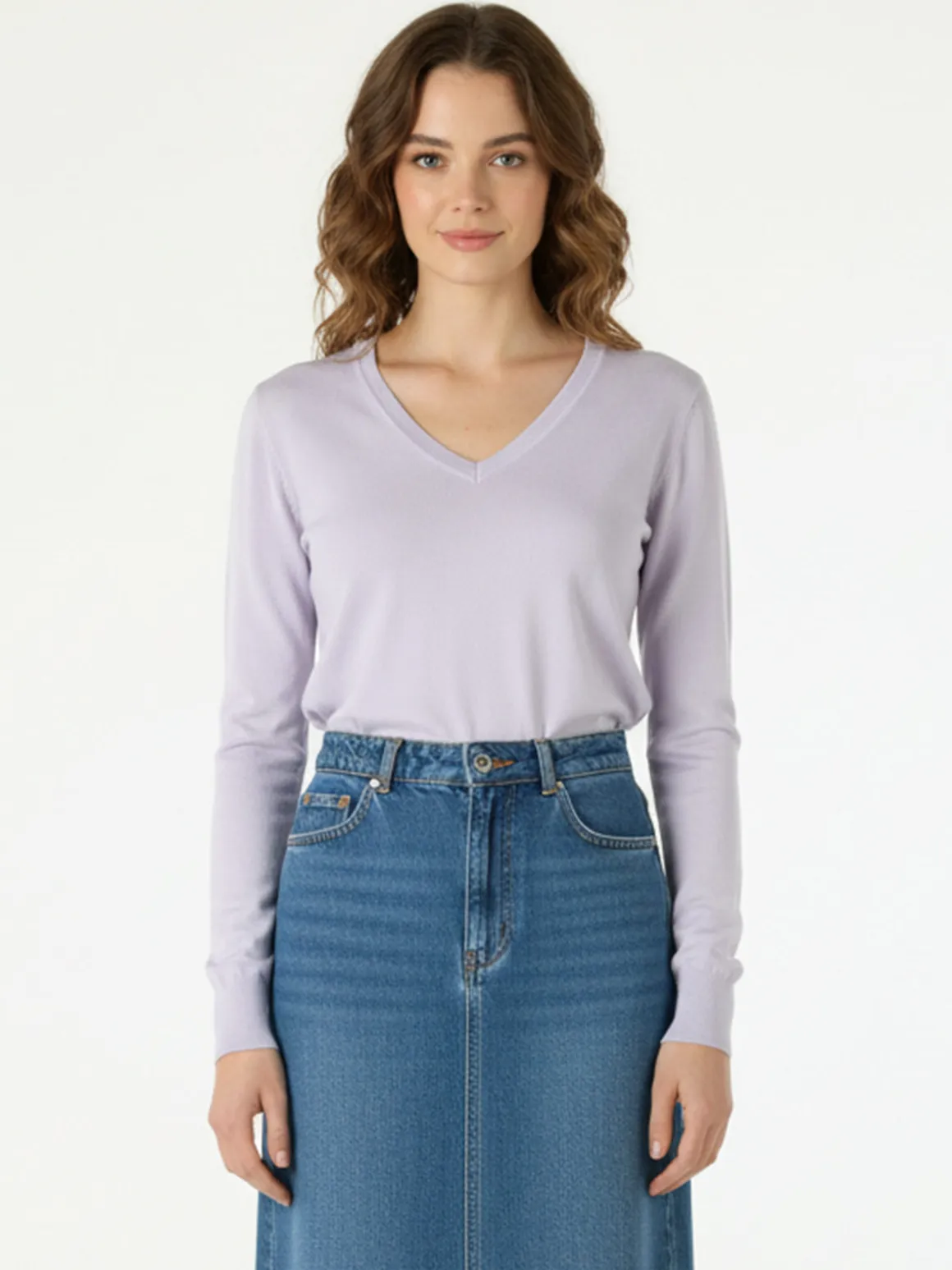Solada Pullover donna in maglia scollo V - viola