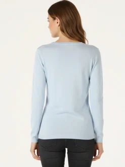 Solada Pullover donna in maglia scollo V - azzurro