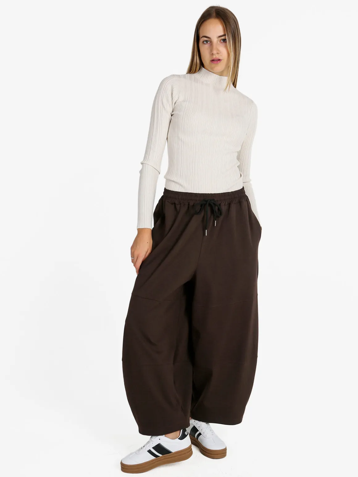 Solada Pullover donna in maglia con collo a lupetto - panna