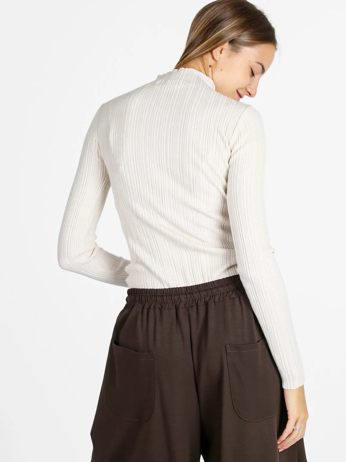 Solada Pullover donna in maglia con collo a lupetto - panna