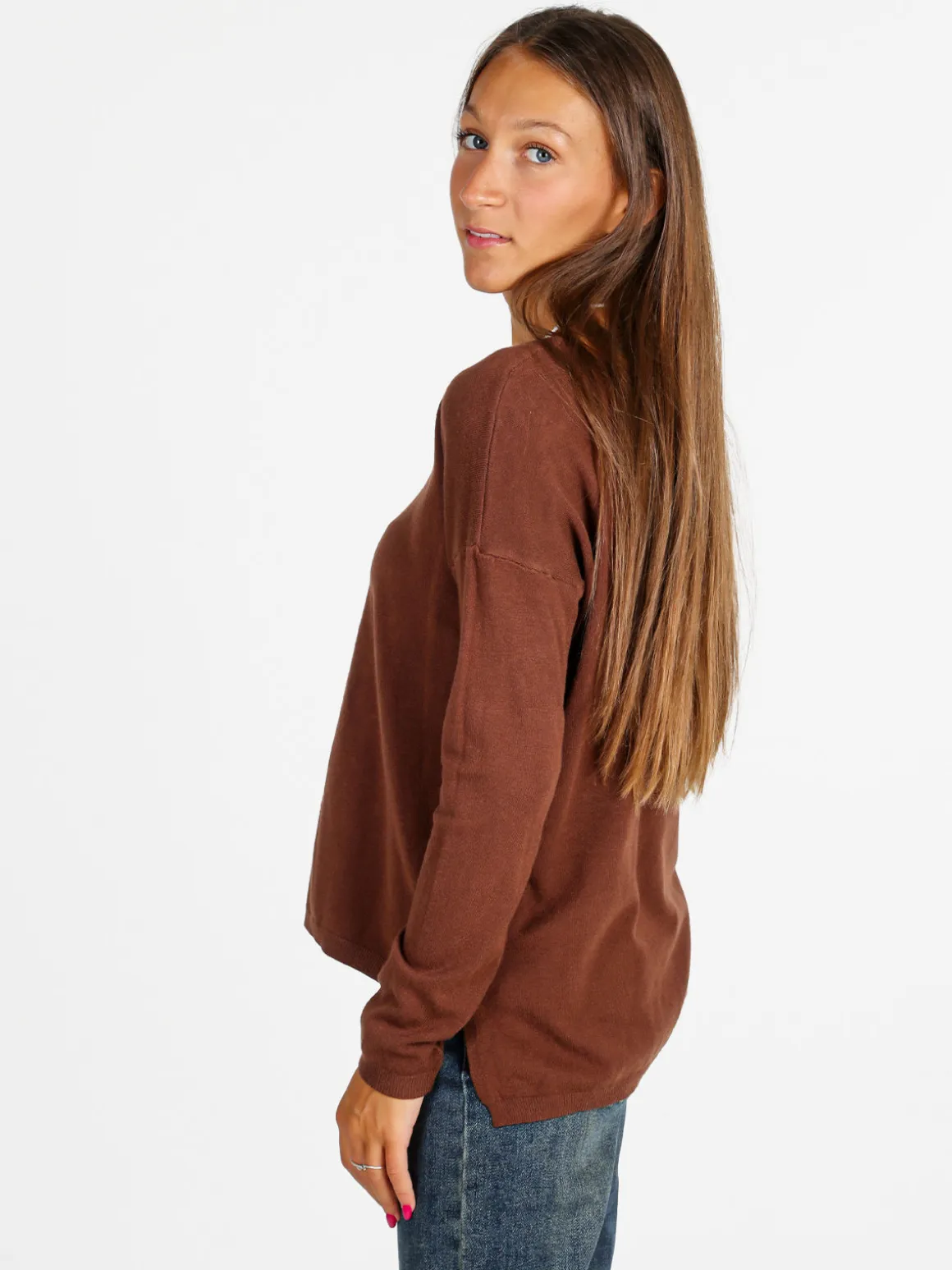 Solada Pullover donna in maglia con scollo a V - moro