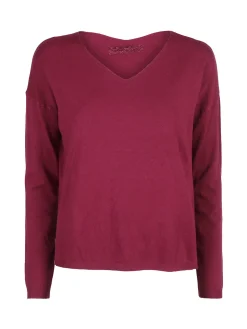 Solada Pullover donna in maglia con scollo a V - bordeaux