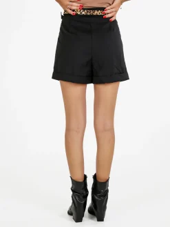 Solada Shorts donna a vita alta con risvolto e cintura animalier - nero