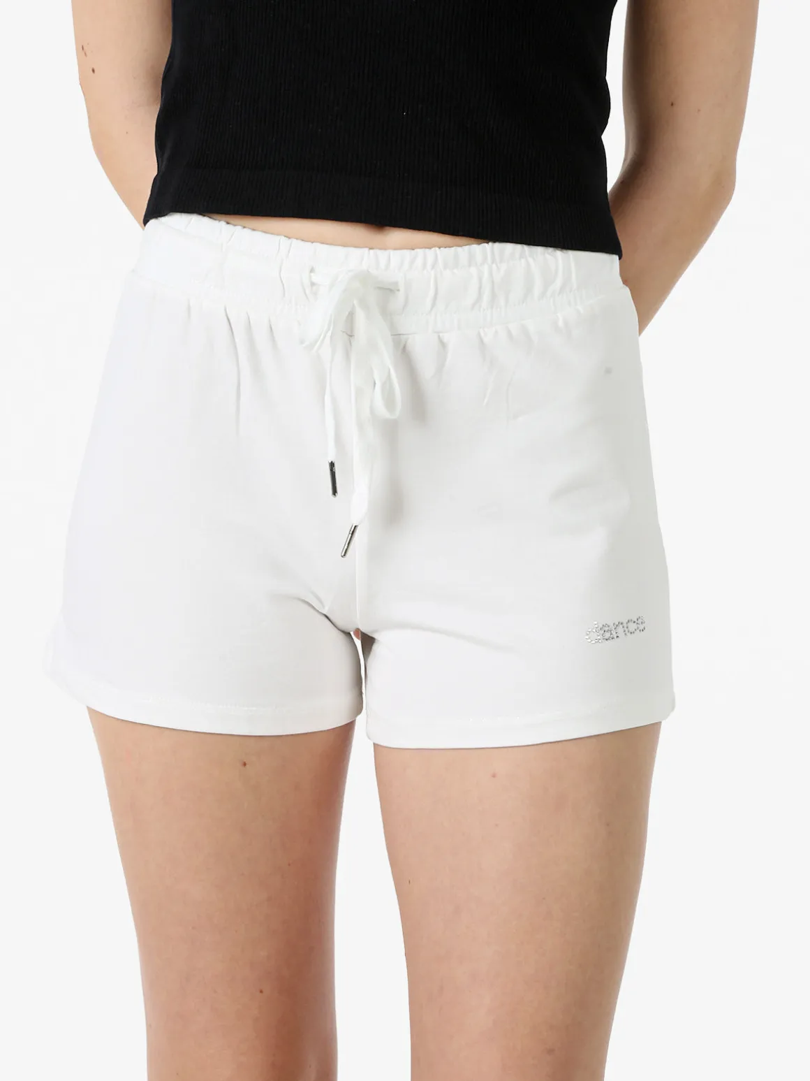 Solada Shorts donna in cotone con coulisse - bianco