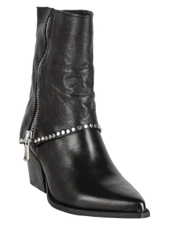 Solada Stivaletti donna texani in pelle con borchie e zip