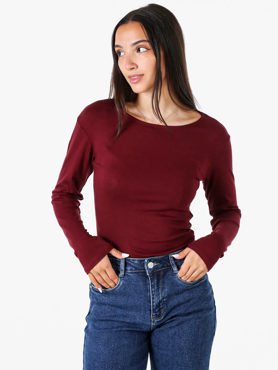 Solada Top body da donna a maniche lunghe in viscosa - bordeaux