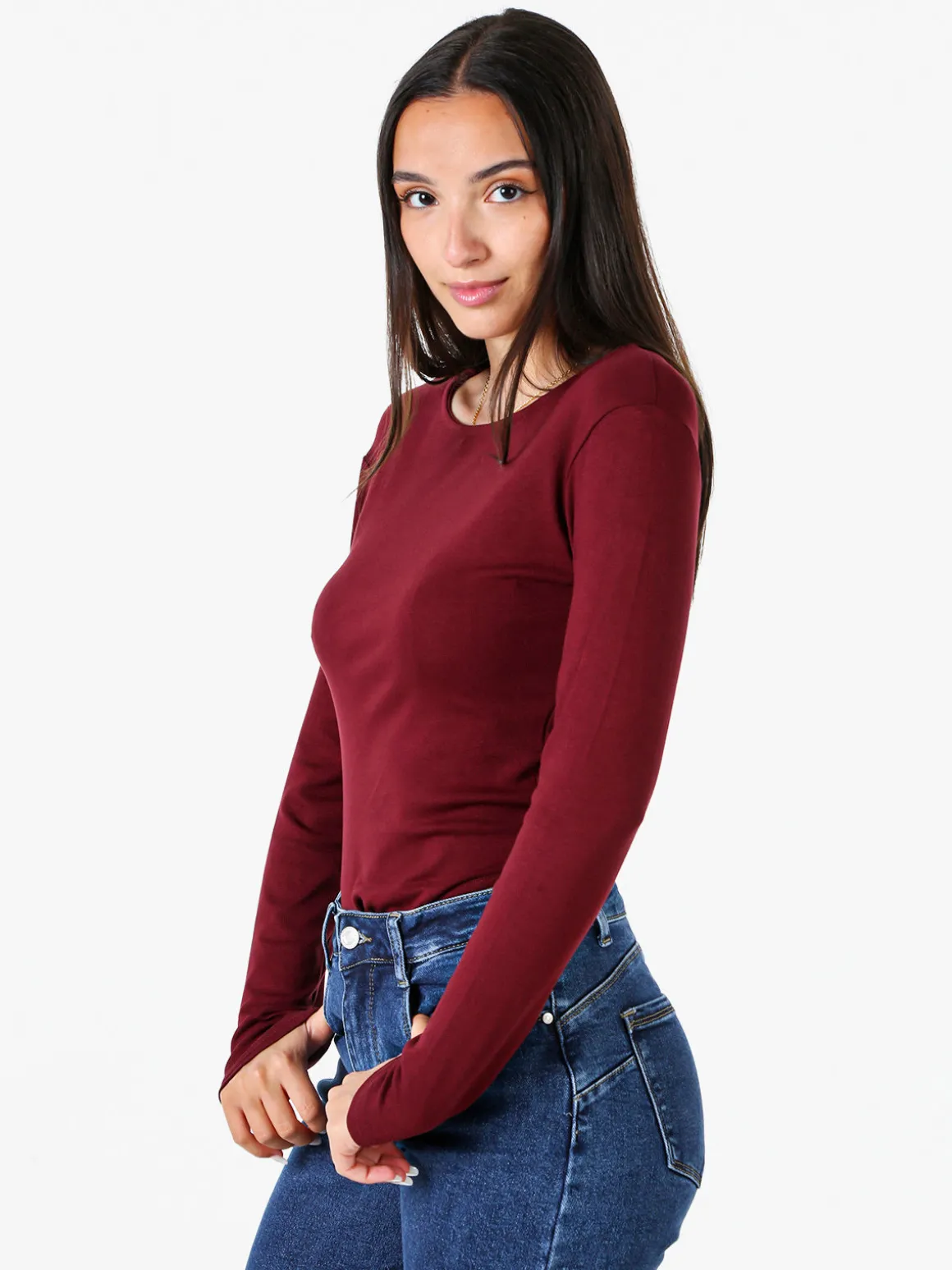 Solada Top body da donna a maniche lunghe in viscosa - bordeaux