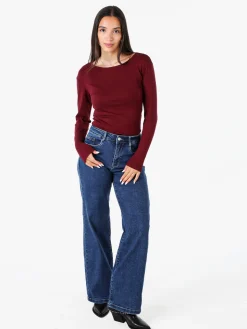 Solada Top body da donna a maniche lunghe in viscosa - bordeaux