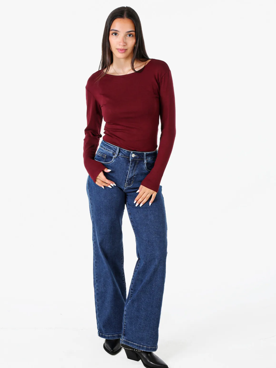 Solada Top body da donna a maniche lunghe in viscosa - bordeaux