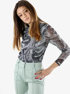 Solada Top body donna a maniche lunghe con scollo a cascata - grigio