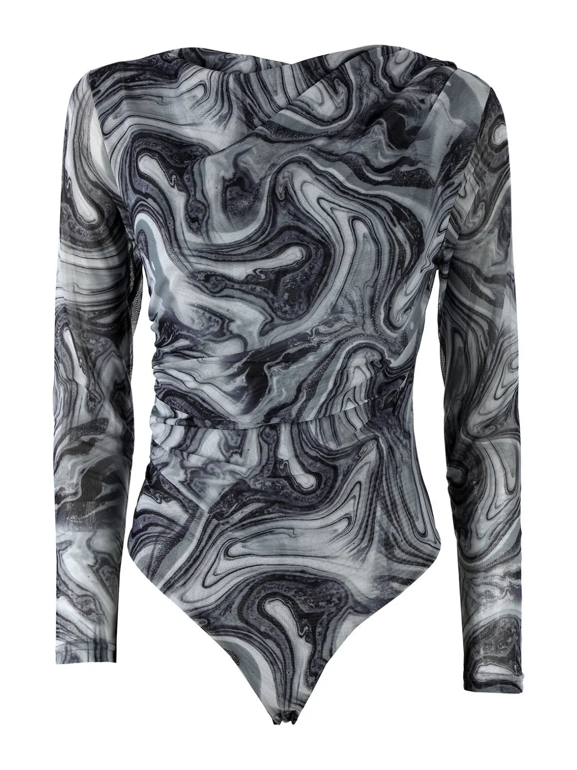Solada Top body donna a maniche lunghe con scollo a cascata - grigio